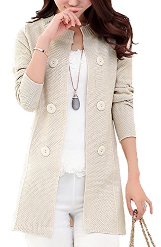 CLJJ7 Women's Loose Open Front Mid-long Knit Cardigan Sweater (X-Large, Beige)