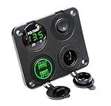 Cllena Dual USB Socket Charger 2.1A&2.1A + LED Voltmeter + 12V Power Outlet + ON-Off Toggle Switch Four Functions Panel for Car Boat Marine RV Truck Camper Vehicles GPS Mobiles (Green)