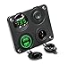 Cllena Dual USB Socket Charger 2.1A&2.1A + LED Voltmeter + 12V Power Outlet + ON-Off Toggle Switch Four Functions Panel for Car Boat Marine RV Truck Camper Vehicles GPS Mobiles (Green)