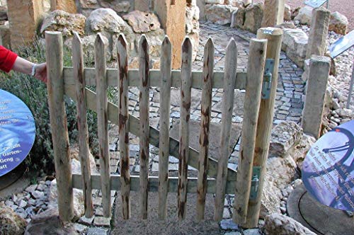 Gartenwelt Riegelsberger Premium Staketenzaun aus Kastanie Komplettset Rollzaun Lattenabstand 4-6 cm Zaunlänge 10 m Höhe 100 cm inkl. Pfosten Tor H100xB100cm und Krampen – Bild 4