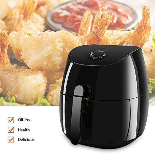 3.7 Quarts Electric Air Fryer with Temperature Control and Timer, Non-stick Detachable Washable Basket, Auto Shut-off Function Oil-Free Cooker 1350W, 3.5 L Capacity