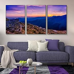 Floating Framed Canvas Wall Art for Living Room, Bedroom Landscape Gorge Mountain River Grassland Canvas Prints for Home Decoration Ready to Hang - 16"x24"x3 Panels