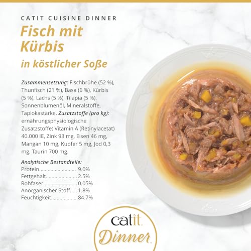 CATIT FISH DINNER WITH WHITEFISH & PUMPKIN – HYDRATING AND HEALTHY WET CAT FOOD FOR CATS OF ALL AGES