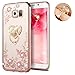 Galaxy S7 Floral Crystal TPU Case-Inspirationc Soft Slim Bling Plating Rubber Cover for Samsung Galaxy S7 with Rhinestone Diamond and Detachable 360 Ring Stand-Rose Gold and Pink