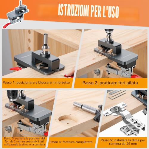 35MM Metal Hidden Hinge Temple with Quick Clamp, Accurate Locator Guide for Hole Punching, Professional Woodworking Tool for Hinge Mounting