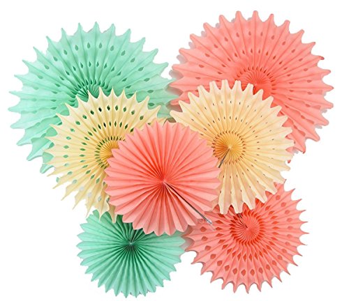 Furuix Mint Baby Shower Decorations Honeycomb Tissue Paper Fan Cream Mint Green Peach for Birthday Decor Wedding Decor Wall Hanging Decoration Mint Green Decor Tissue Pompom Flower Hanging Paper Fans
