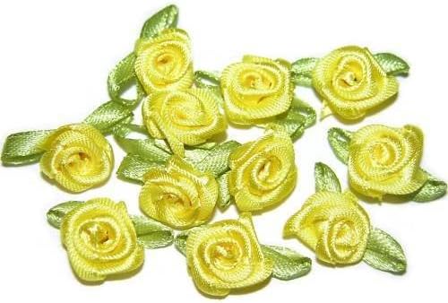 100 Pcs Rose Flower Ribbon Satin Appliques Trim Lot Decorative Craft Sewing Supplies Craft DIY Wedding Yellow 5/8" x 7/8"