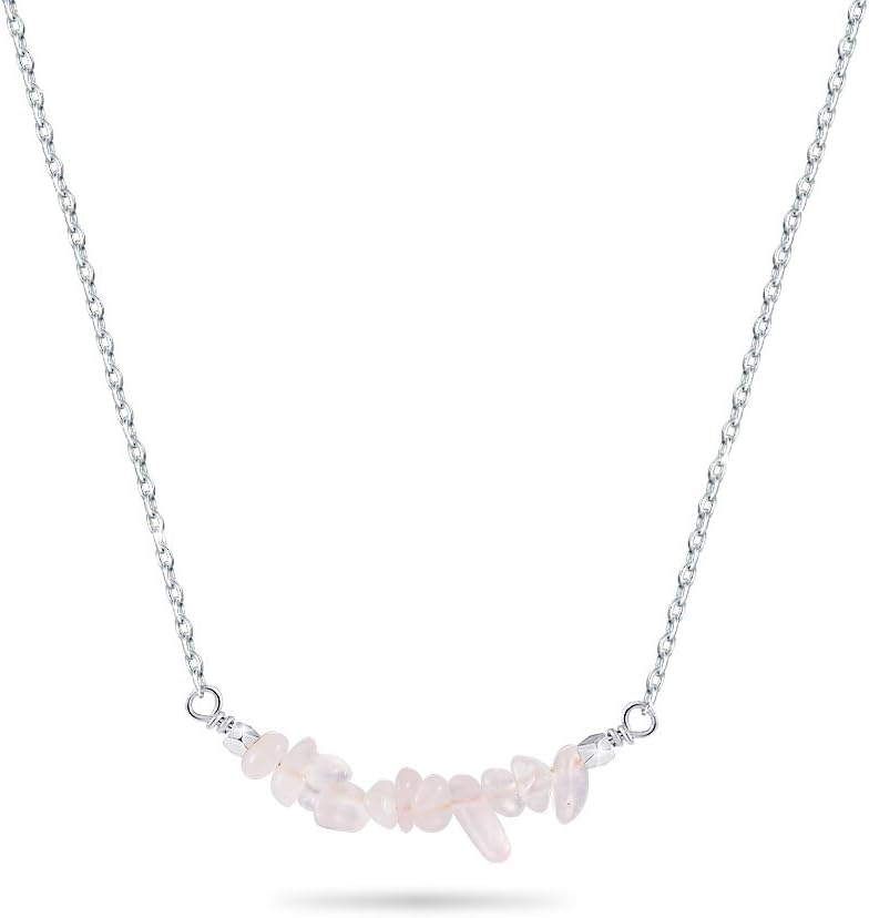 Jeka Healing Natural Stone Necklace for Women Crystal Pendant Gem Bar Gift for Her 18k White Gold Jewelry