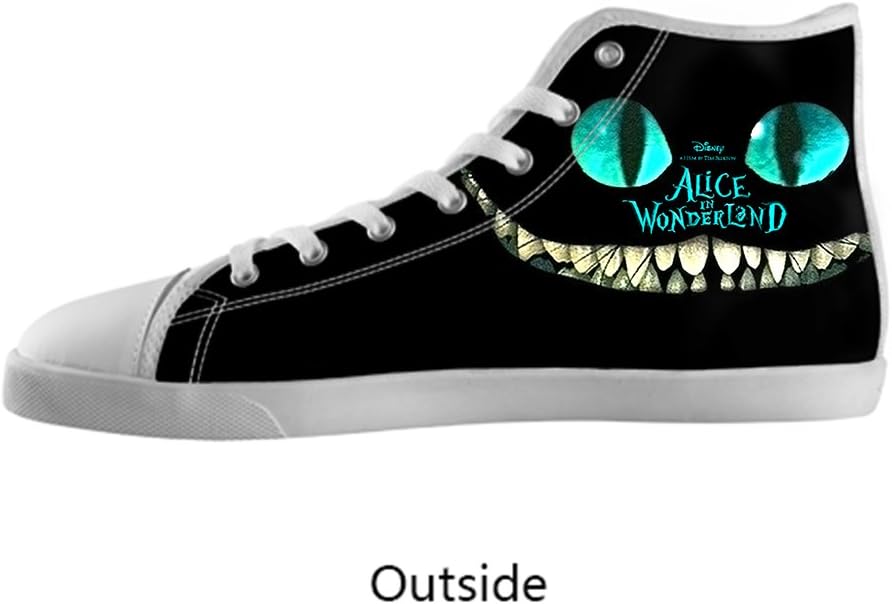 JIUDUIDODO Women's Alice in Wonderland Lace-up High-top Pop Canvas Shoes White Sneakers
