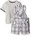 Calvin Klein Baby Boys' Interlock Top with Woven Shortall, Lt Gray/Plaid, 24 Months