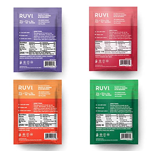 Ruvi Natural Energy Smoothies Sample 4Pack Fruit and Vegetable