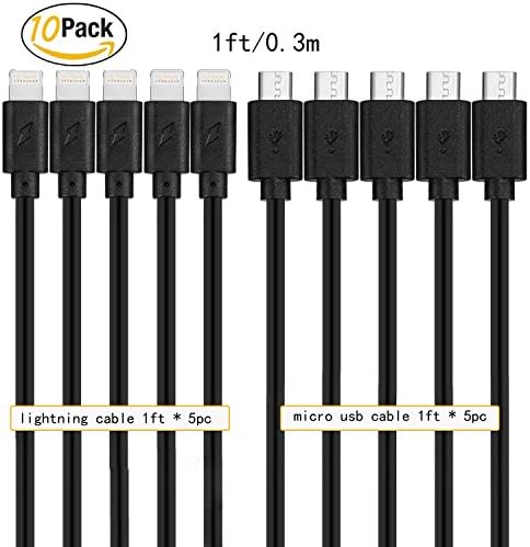 GOPROOF 1FT [each 5pack] Lightning to USB Cable and Micro USB Connector Nylon Braided Cable Compatible with iPhone/iPad Devices,Samsung,HTC,and More (black)