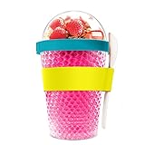 Asobu Chill Yo2go for a 13 ounce Cold Yogurt Parfait Breakfast On the Go with a Melamine Spoon and Silicone Holder (Pink)