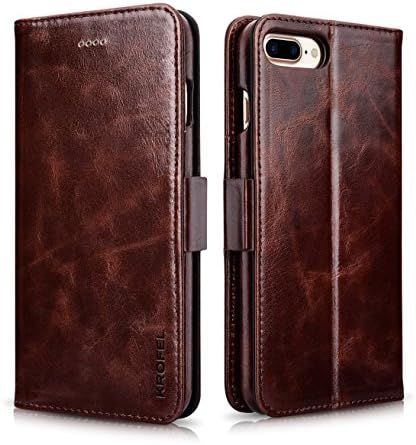 Krofel Genuine Leather Detachable Wallet Folio Case for iPhone 8 Plus - (Coffee)