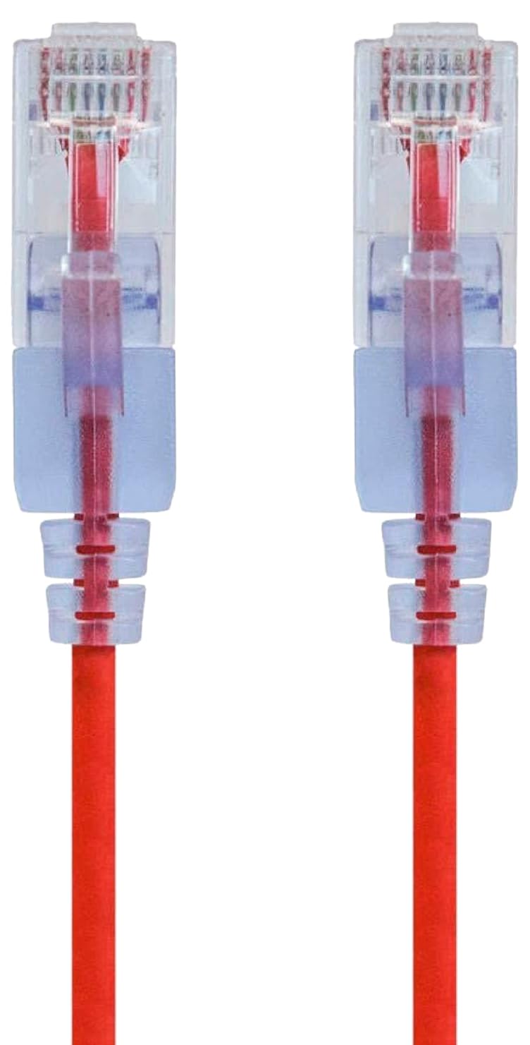 Monoprice SlimRun Cat6A Ethernet Patch Cable - Snagless RJ45 UTP Pure Bare Copper Wire 10G 30AWG 10ft Red 10-Pack