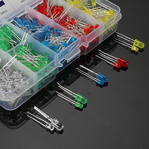Light Emitting Diodes, Elfeland 375pcs 3mm 5mm 2Pin LED Lamp Assorted Diffused LED Kit White Yellow Red Blue Green for Arduino & DIY - Thumbnail 3