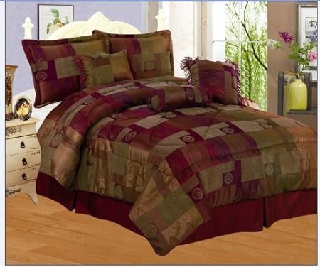 7 Pieces Sage Green Burgundy Gold And Eggplant Purple Chenille