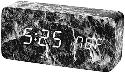 Digital Alarm Clock, TISSA Electronic Marble Alarm Clock Fashion Table Clock Led Desk Clock with Temperature & Voice Activated Powered By Battery or USB for Bedroom Bedside Living Room