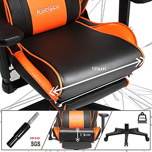 Kirogi-Silla-Gaming-Silla-Gamers-con-reposapies-Silla-ergonomica-de-Ordenador-Silla-reclinable-de-Adultos-para-Juegos-de-PC-Silla-de-Oficina-Grande-con-Cuero-de-Fibra-de-CarbonoNaranja