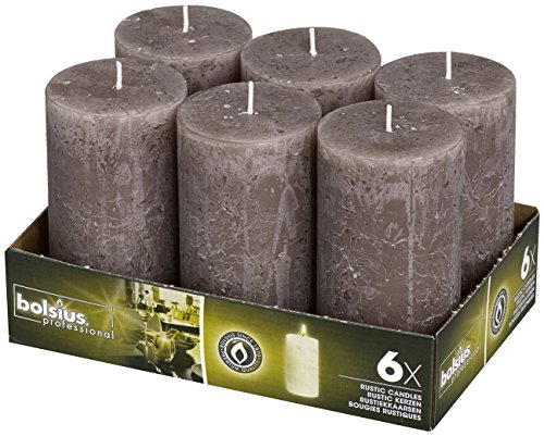 Bolsius 6 Pk. Rustic Taupe Pillar Party Wedding Candles 130 X 68mm (Aprox. 5 X 2.75 Inches)