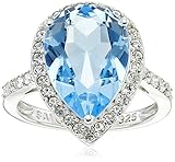 Sterling Silver Swarovski Elements Aquamarine Color Crystal and Clear Crystal Pear Shape Ring, Size 6