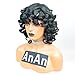 Yviann Fluffy Wavy Black Synthetic Hair Wig Short Curly Wigs Natural Looking Halloween Costume Wigs for Black Women