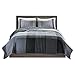 Comfort Spaces Benjamin 3 Piece Quilt Set Reversible Striped Plaid Patchwork Light-Weight Coverlet Soft Microfiber Bedspread Blanket, Full/Queen, Black