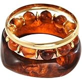 Fyvos 3Pcs Chunky Gold Bangles Bracelets for Women Resin Beaded Bracelets Irregular Layered Bracelets Set Lightweight Boho Beach Fashion Jewelry Accessaries