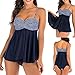 Leadmall Women’s Push Up Swim Dress | Ladies Elegant Crossover Stripe Two Piece Bikini | Tankini Tummy Cover Up Swimsuitthumb 1