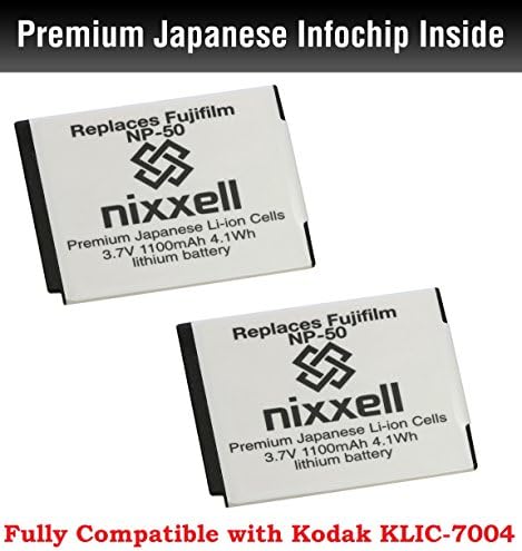 (2Pack)SNS-Nixxell Battery for Kodak KLIC-7004 Kodak EasyShare M1033, M1093, M2008, PlayFull Dual, PlaySport, PlayTouch, V1073, V1273, V1233, V1253, Zi8, Zx3, Zi12 Cameras