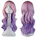 S-noilite Women Long Ombre Pink Purple Wavy Hair Wigs Cosplay Anime Party Costume Pastel Colorful Synthetic Curly Full Wig With Bangs 24inch/60cm