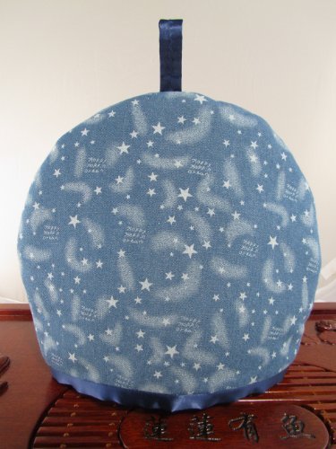Denim Tea Cozy, Light Blue Shade with Stars & Clouds