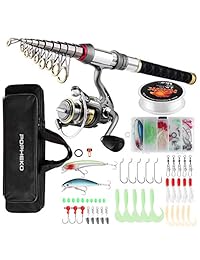 SupsShop Juego completo de caña de pescar Combo Telescópico Set de caña de pescar Spinning Carrete Line señuelos ganchos y bolsa de pesca bolsa de agua salada agua dulce pesca Gear para niños adultos profesional