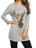 Zeagoo Women Long Sleeve Christmas Sequin Reindeer Blouse T-shirt Tops