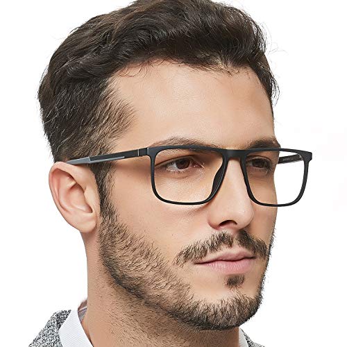 OCCI CHIARI Men Non Prescription Eyeglasses TR90 Frame with Clear Lense Eyewear (Black)