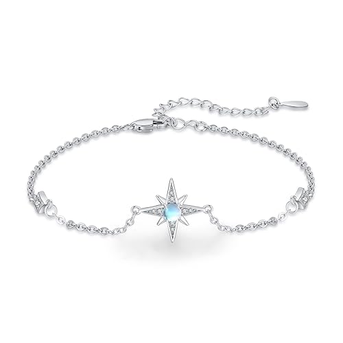 TUGHRA Moonstone Bracelet Stars Link Bracelets 925 Sterling Silver Adjustable Moonstone Gift for Women