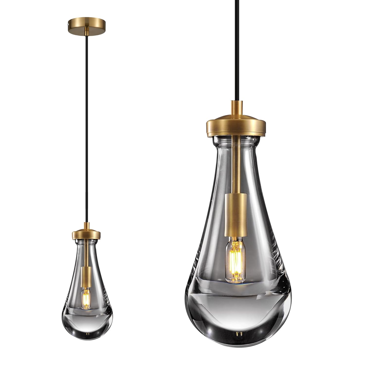 Photo 1 of TACDANDM Raindrop Pendant Light, Brass Glass Pendant Lighting, Teardrops Modern Hanging Light for Entryway Foyer Stairway Kitchen Island Bedroom Dining Living Room Hallway