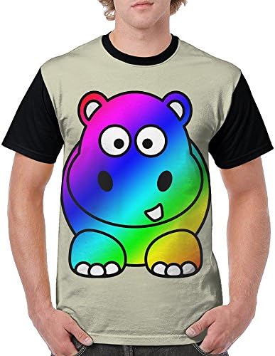 Ioekal Rainbow Hippo Mens Comfort Hip Hop Elastic Tshirt
