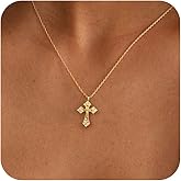 Voduim Cross Necklaces for Women,Dainty 14k Gold Plated Cross Necklace Cute Statement Cross Peadant Necklace Simple Gold Cross Necklaces for Women Trendy Jewelry