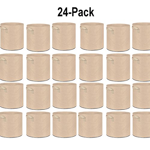 TopoGrow 24-Pack 20 Gallon Grow Bags Tan Fabric Round Aeration Pots Container for Nursery Garden and Planting Grow (20 Gallon, Tan(24-Pack))
