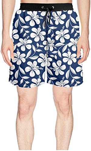 truye rrelk Patterned Blue and White Tropical Hibiscus Flowers Fashion Man's Beach Swim Shorts