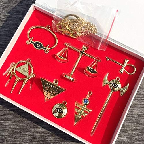 Momoso Store 8pcs Set Yu Gi Oh Necklace Keychains Pendant Millenium Emperor S Cosplay Key Triangle Logo Alloy Pendant Cosplay Gift Amazon Com