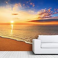 Wall Mural Beach and Blue Sea View Removable Self-Adhesive Wallpaper Wall Decoration for Bedroom Living Room - 66x96 inches
