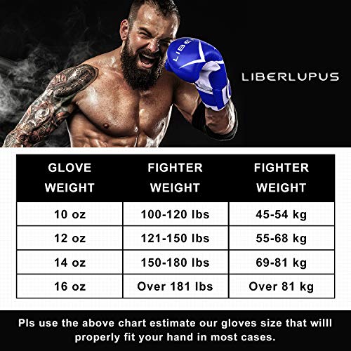 Liberlupus Cool Style Boxing Gloves for Men & Women, Boxing Training Gloves, Kickboxing Gloves, Sparring Gloves, Heavy Bag Gloves for Boxing, Kickboxing, Muay Thai, MMA(Blue& White, 14 oz) - Thumbnail 6