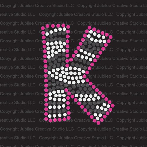 Zebra Letter K Iron On Rhinestone Crystals and Pink Rhinestud T-Shirt Transfer by Jubilee Rhinestones