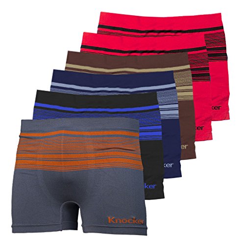 Nylon Stretchable Compression Boxer Brief 6-pcs Set, Assorted Colors (Thin Lines)