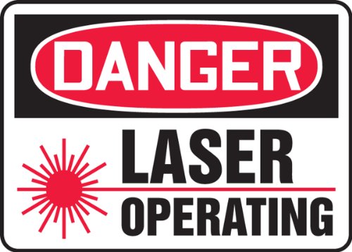 Accuform MRAD021VP Plastic Safety Sign, Legend"Danger Laser Operating" with Graphic, 7" Length x 10" Width x 0.055" Thickness, Red/Black on White