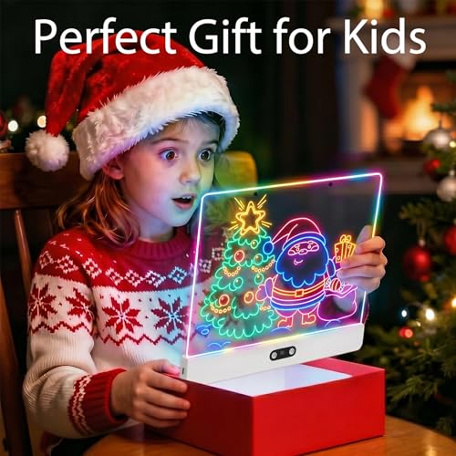 Rechargeable LED Drawing Board for Children with RGB Lights, Large Acrylic Light Mat 35 x 26 cm, 8 Static Colours & 3 Dynamic Modes, Hidden Support for Tracing and Art, White