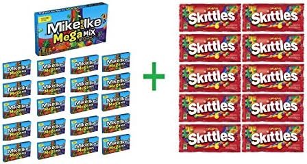 Mike &amp; Ike Mega Mix Theater Box 5 OZ (Pack of 21) + (10 Pack of Skittles, 2.17 oz)