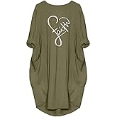 Rfecccy Women's Faith Oversize Baggy T Shirt Causal Loose Party Short Midi Dresses with Pockets
